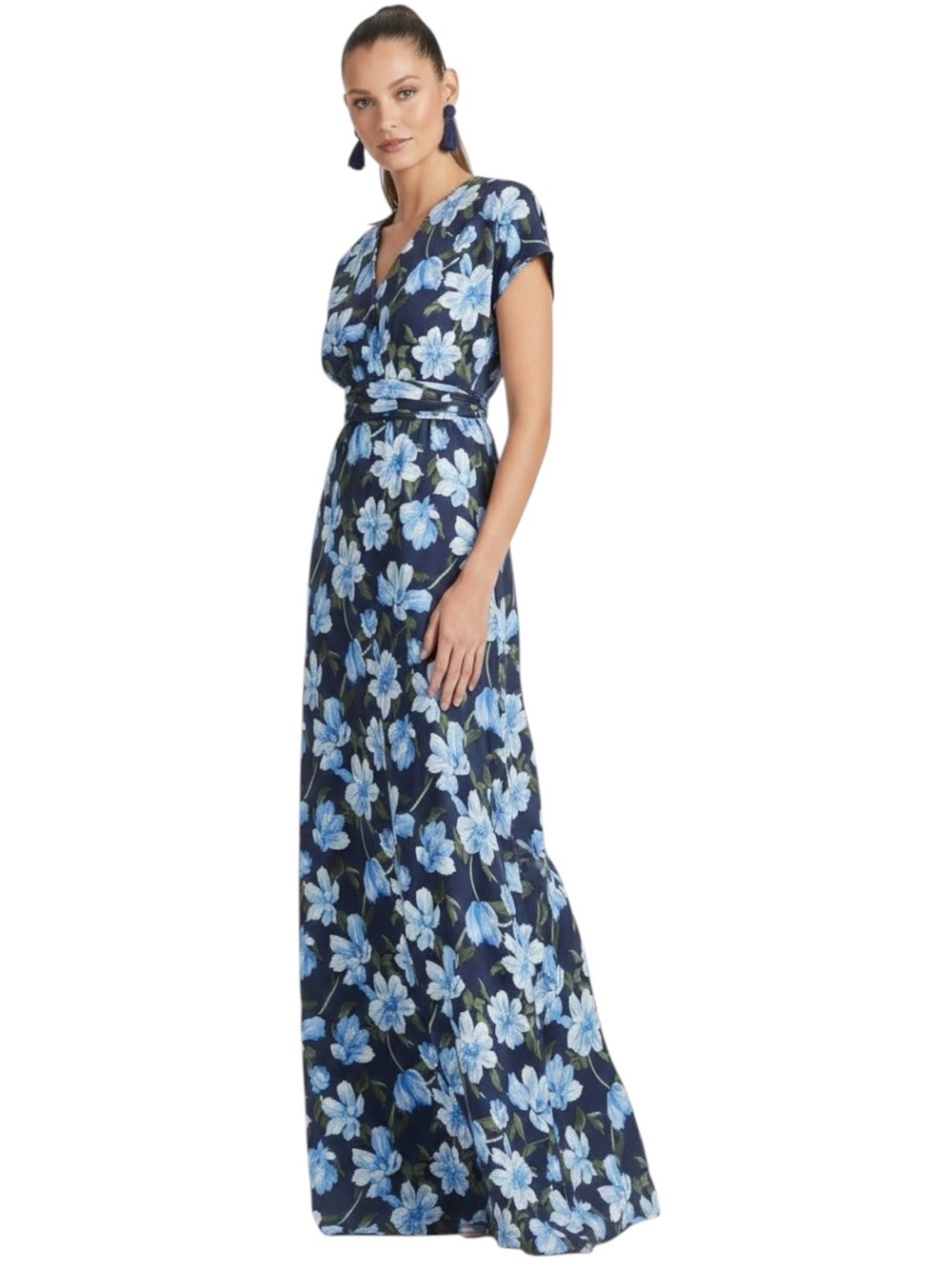 NWT SACHIN + BABI Ocean Blue Magnolia Short Sleeve V-Neck Dress Gown Size 6 - Picture 2 of 5